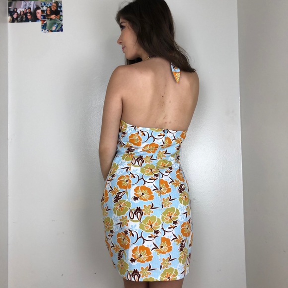 SOLD🛒 BLUE AND ORANGE TROPICAL VACATION DRESS - Picture 2 of 4